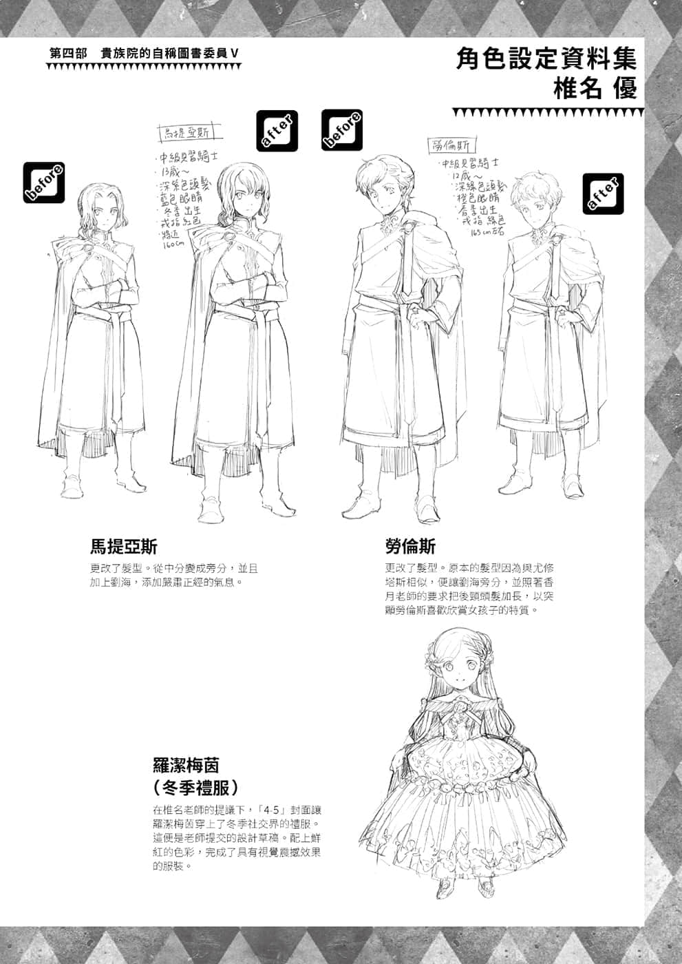 《小書癡的下克上FANBOOK》4 椎名優 角S設定資料集插圖（1）