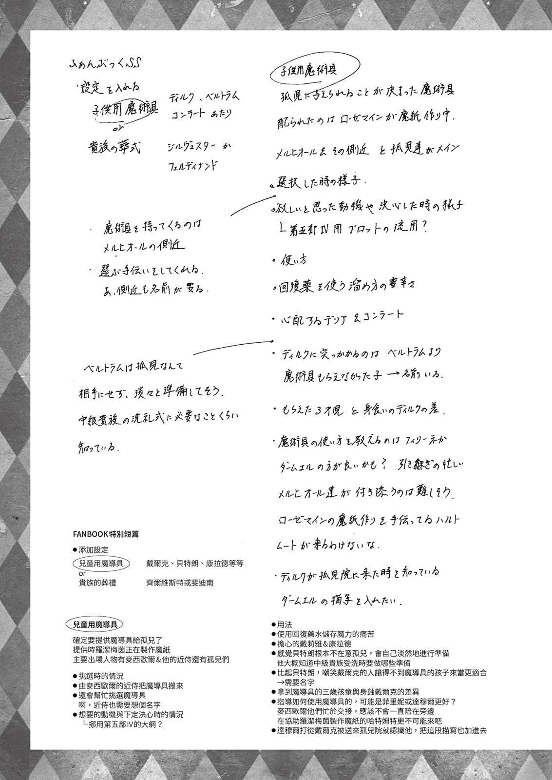 《小书痴的下克上FANBOOK》6 手稿大纲〈成为贵族的准备〉插图（2）