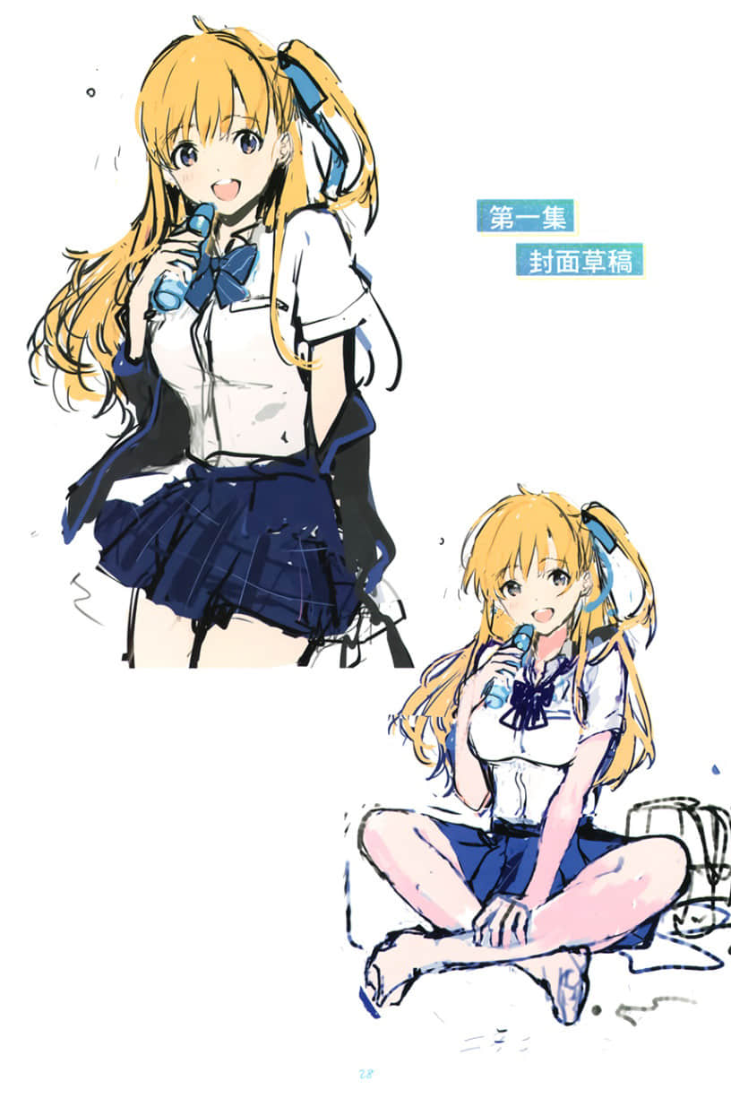 《弹珠汽水瓶里的千岁同学》8 全彩插画集２章 封面草稿案插图（2）