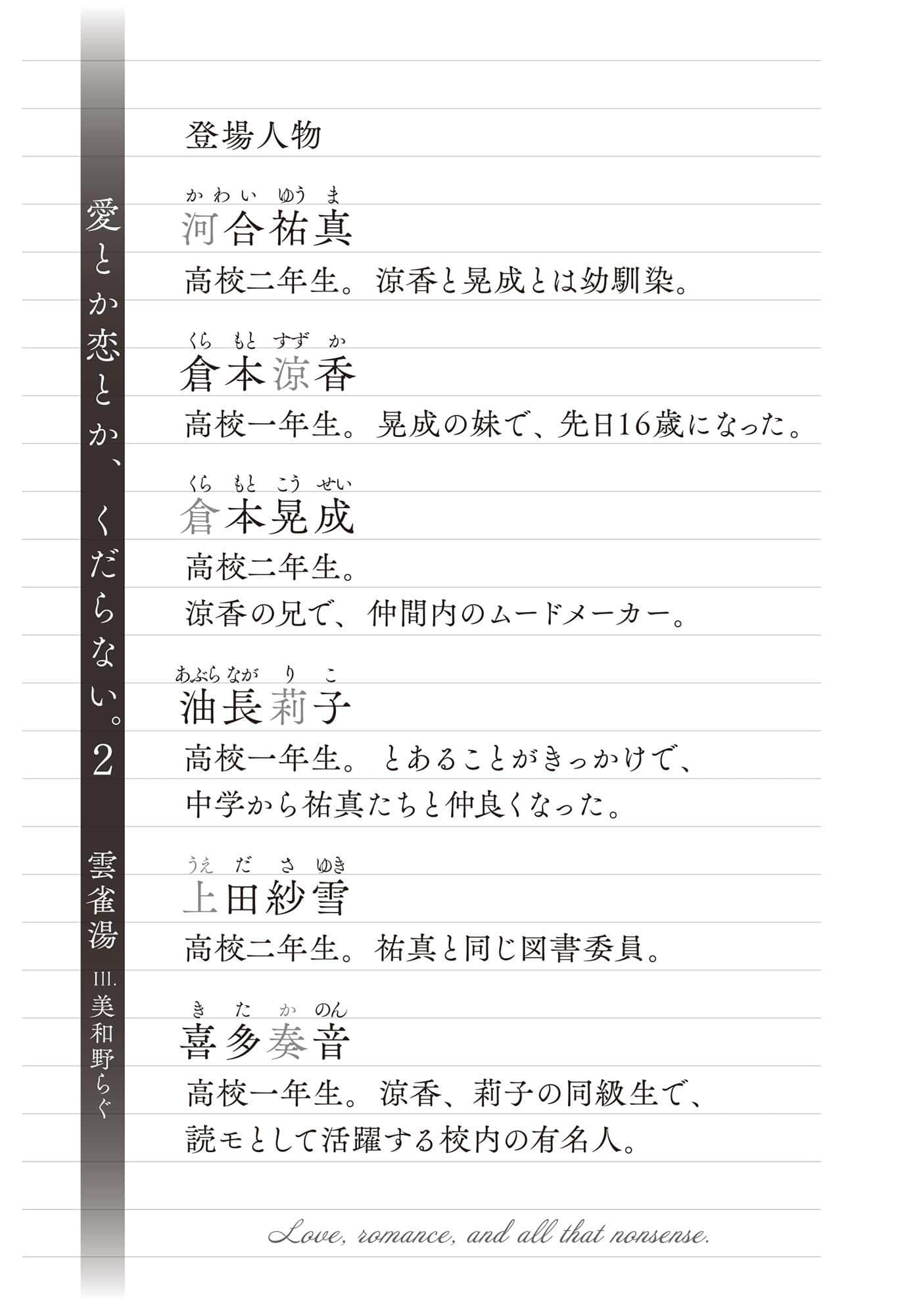 《恋爱什么的，真是无聊透顶。》2 (网译) 登场人物插图（1）