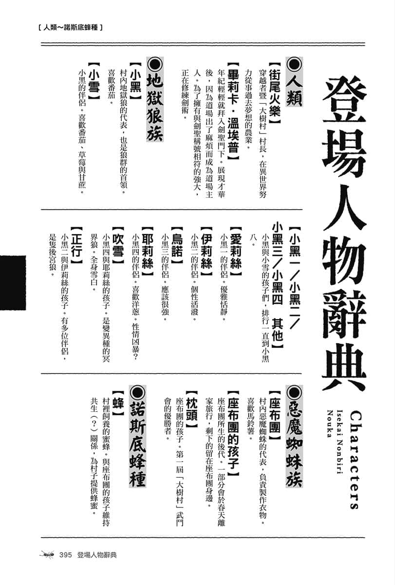 《異世界悠閒農家》9 登場人物辭典插圖（1）