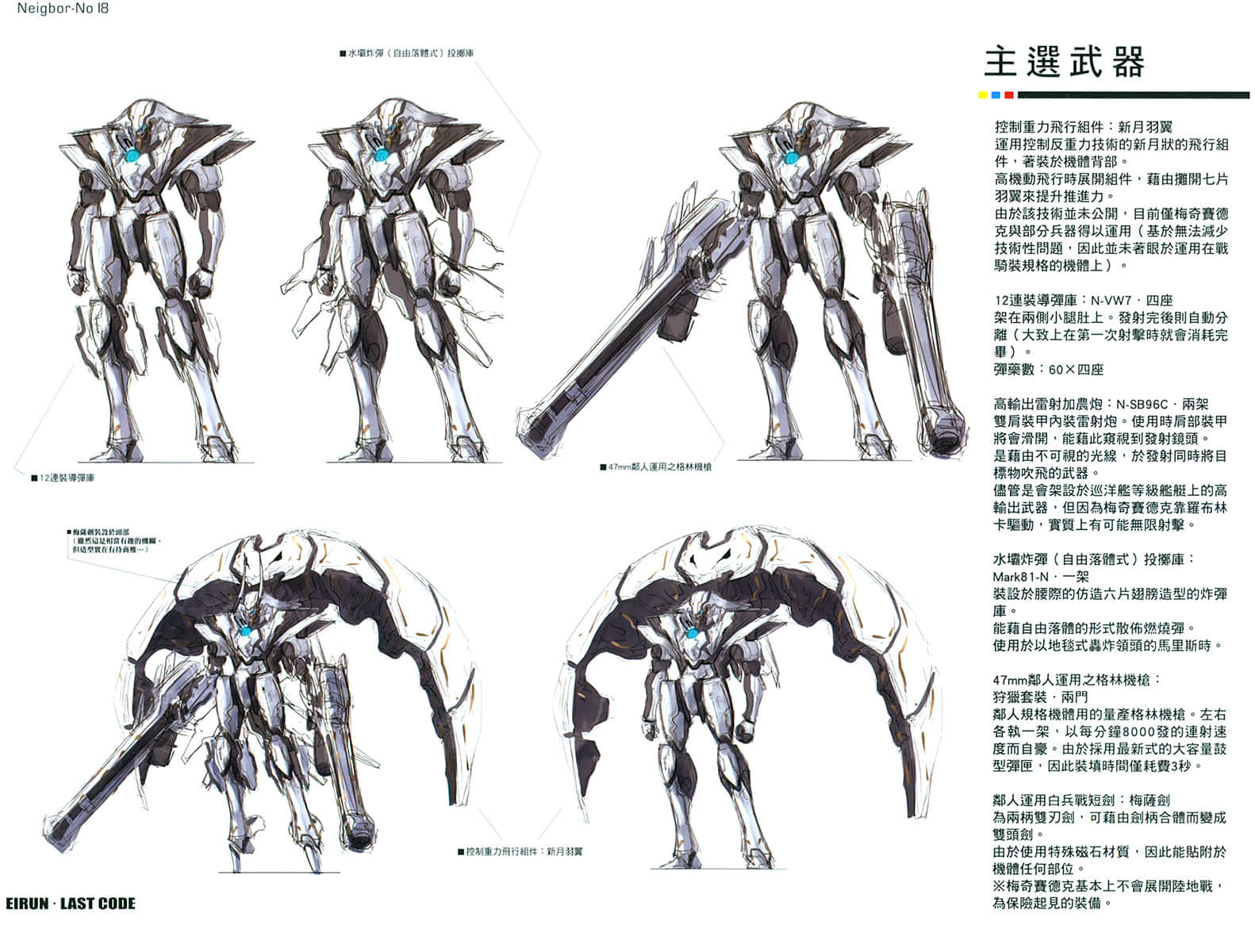 《Eirun Last Code ～自架空世界至战场～》3 机械（梅奇赛德克）设定资料集＆短篇故事插图（3）