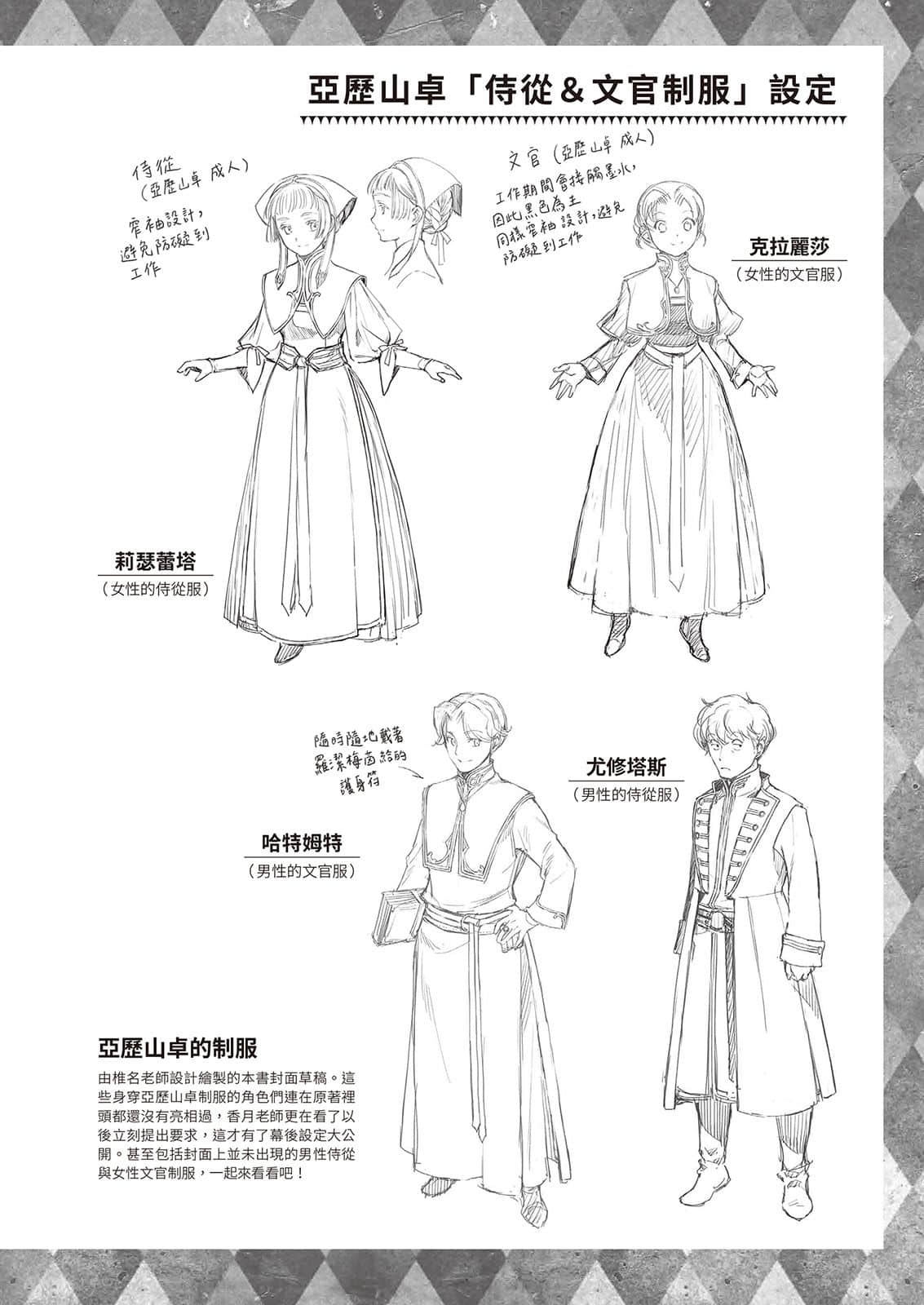 《小书痴的下克上FANBOOK》9 亚历山卓「侍从＆文官制服」设定插图（1）
