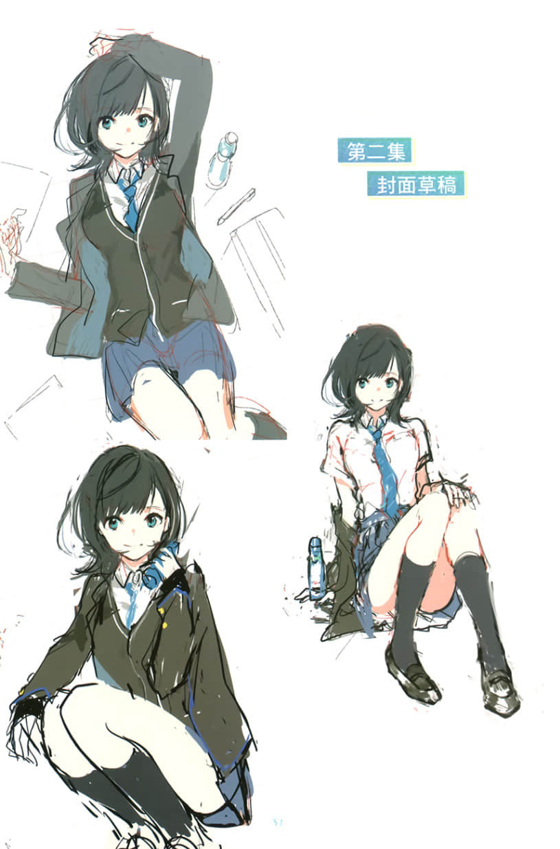 《弹珠汽水瓶里的千岁同学》8 全彩插画集２章 封面草稿案插图（5）