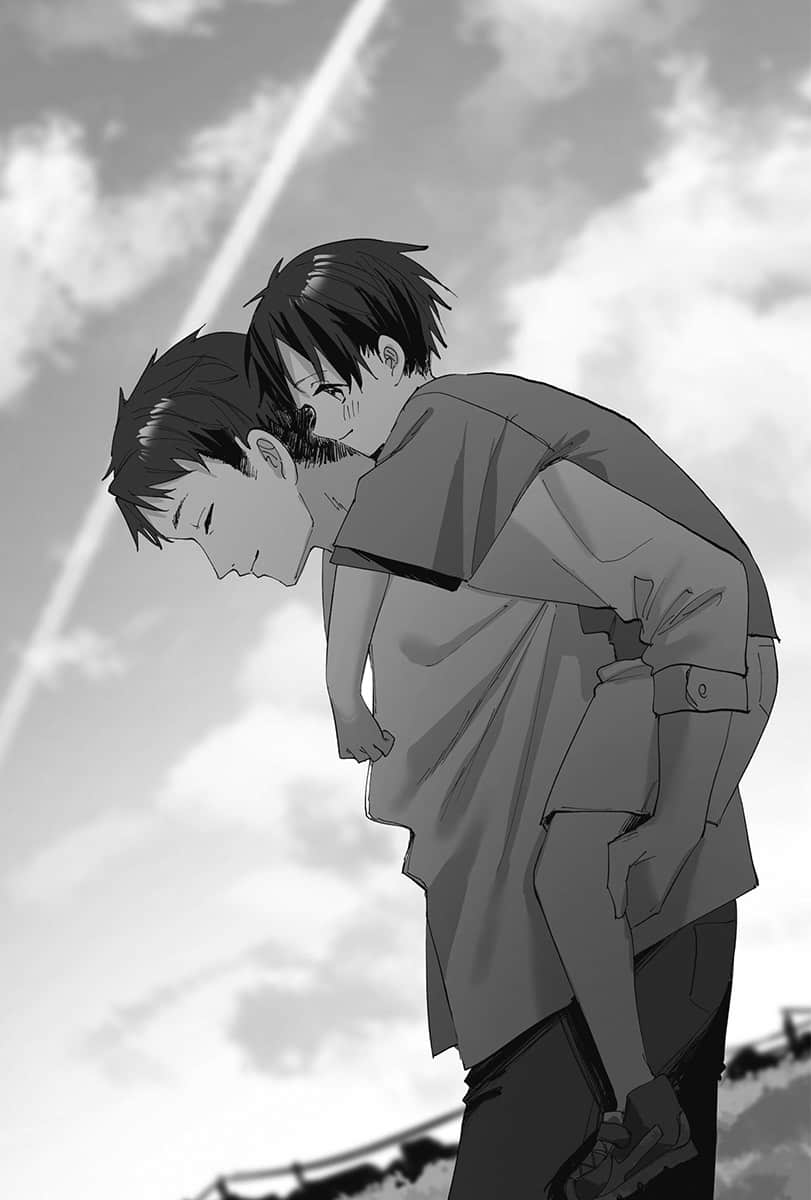 《其實是繼妹。～總覺得剛來的繼弟很黏我～》3 第9話「其實是溫泉熱氣戀慕事件簿⑨ ～父親的背影～」插圖（1）