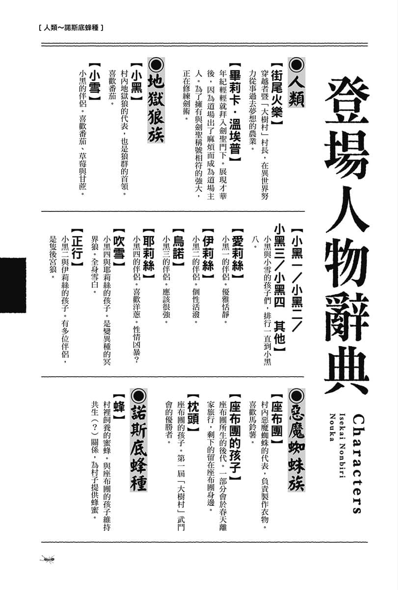 《異世界悠閒農家》10 登場人物辭典插圖（1）